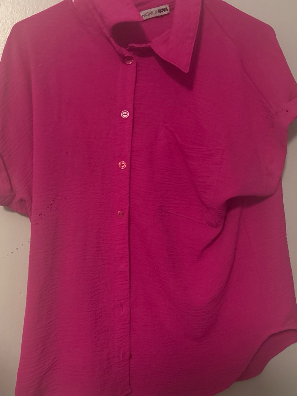Fashion Nova Bright Fuchsia Short Sleeve Button Down Shirt